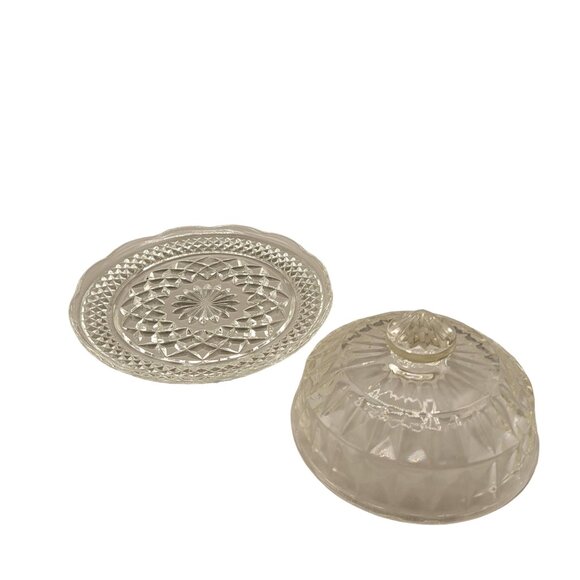 Jeannette Glass Windsor Crystal Butter Dish Clear Round Two Piece - Picture 5 of 7